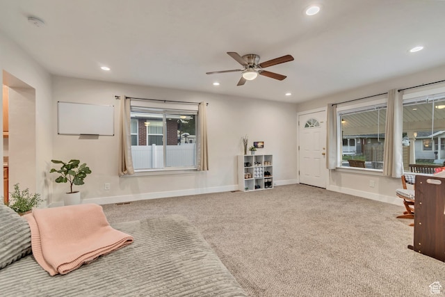 2867 S Cyprus Ln, Magna, UT 84044 - living area with a ceiling fan, recessed lighting, baseboards, and carpet floors