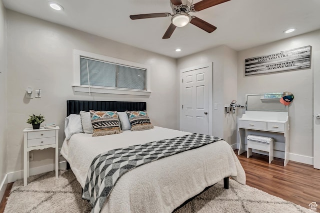 2867 S Cyprus Ln, Magna, UT 84044 - bedroom featuring baseboards, wood finished floors, recessed lighting, and ceiling fan