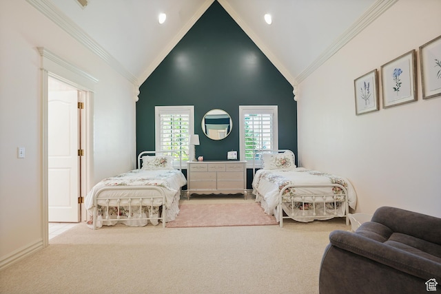 2051 E Normandywoods Ct, Holladay, UT 84117 - carpeted bedroom featuring ornamental molding and high vaulted ceiling