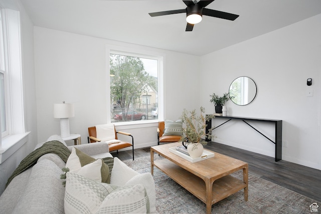 2213 Ogden Ave, Ogden, UT 84401 - living area with wood finished floors, ceiling fan, and baseboards