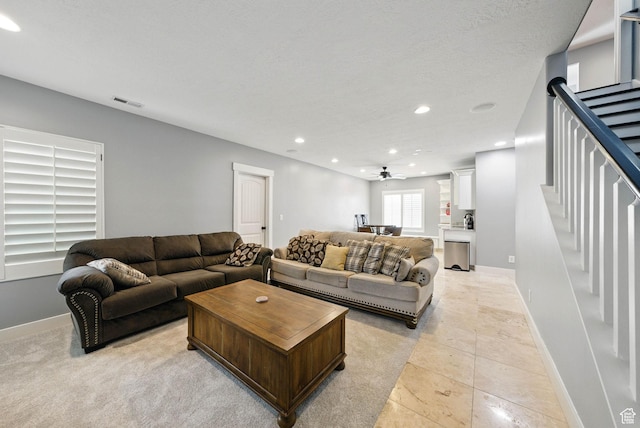 10416 S Vermillion Dr W, South Jordan, UT 84009 - living area with stairs, recessed lighting, baseboards, and ceiling fan