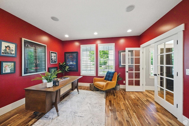 10416 S Vermillion Dr W, South Jordan, UT 84009 - home office with baseboards, wood finished floors, french doors, and recessed lighting