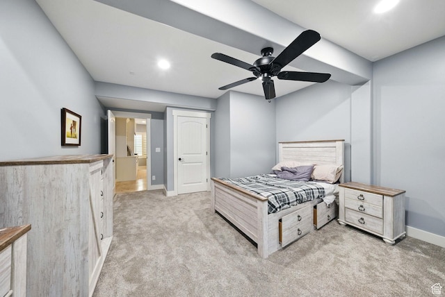 10416 S Vermillion Dr W, South Jordan, UT 84009 - bedroom with light carpet, baseboards, recessed lighting, and ceiling fan