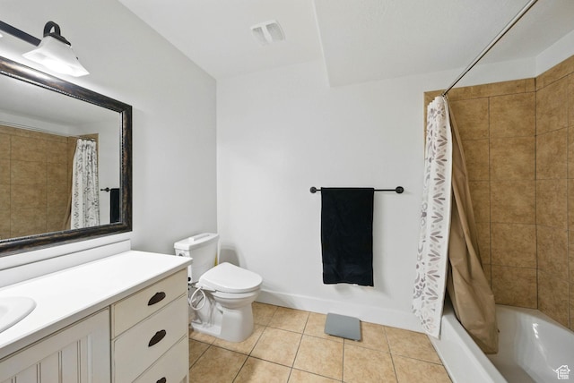 10416 S Vermillion Dr W, South Jordan, UT 84009 - full bath featuring vanity, toilet, tile patterned flooring, and shower / bath combo with shower curtain