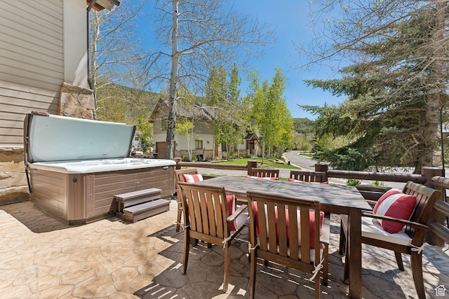 2464 Deer Lake Dr, Park City, UT 84060 - view of patio with a hot tub and outdoor dining area