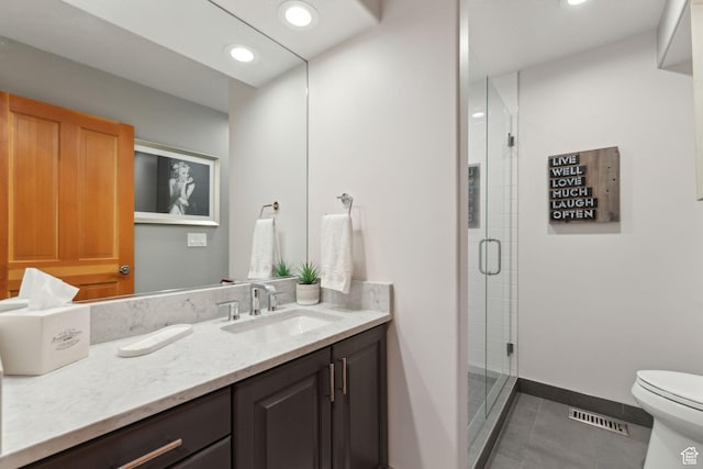 2464 Deer Lake Dr, Park City, UT 84060 - full bath featuring vanity, tile patterned floors, toilet, a stall shower, and recessed lighting