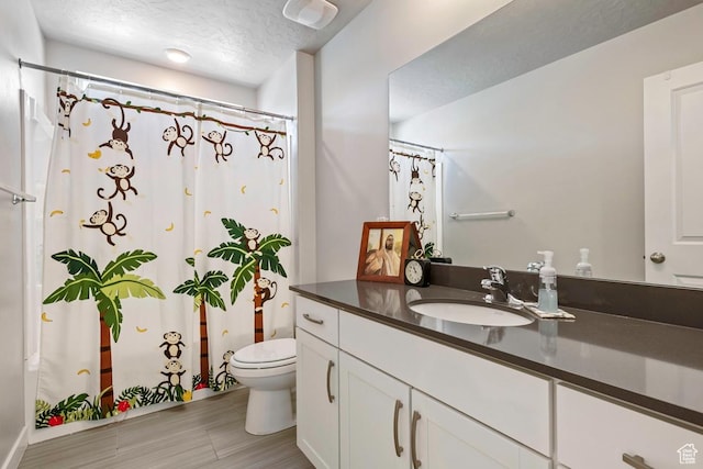 2076 E Granite Ln N Unit 145, Eagle Mountain, UT 84005 - full bathroom with toilet, vanity, a textured ceiling, and a shower with shower curtain