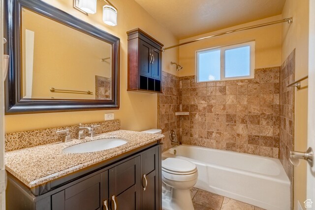 2215 W 800 N, West Point, UT 84015 - bathroom featuring toilet, vanity, shower / washtub combination, and tile patterned flooring