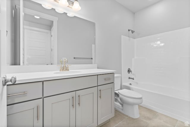9806 N Willowbank Dr, Highland, UT 84003 - full bathroom with vanity, shower / bath combination, tile patterned flooring, and toilet