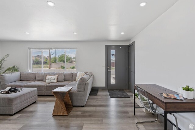 3649 S Hawkeye St, West Valley City, UT 84120 - living room featuring recessed lighting and wood finished floors