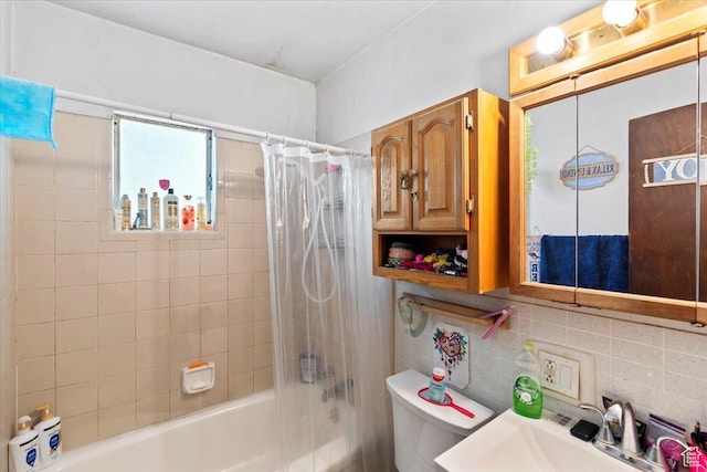 4151 S 3200 W, West Valley City, UT 84119 - full bath with toilet, shower / bathtub combination with curtain, decorative backsplash, and vanity