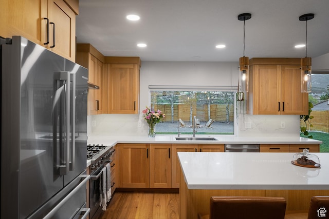 1753 Teal Dr, Kimball Junction, UT 84098 - kitchen featuring high end appliances, a sink, backsplash, plenty of natural light, and recessed lighting