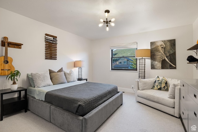 1753 Teal Dr, Kimball Junction, UT 84098 - bedroom with light colored carpet, a chandelier, and baseboards