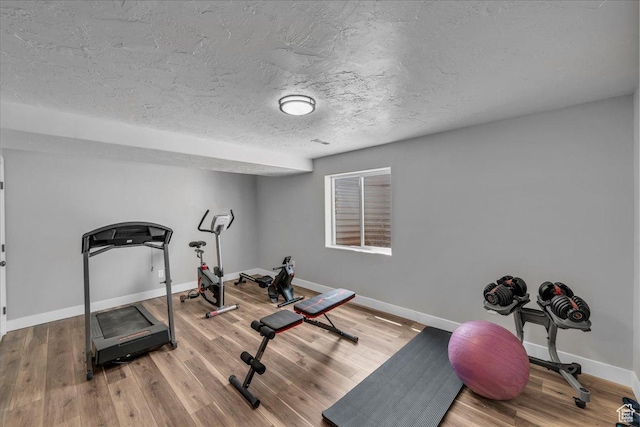 1038 S 4575 W, Cedar City, UT 84720 - workout room featuring baseboards, wood finished floors, and a textured ceiling