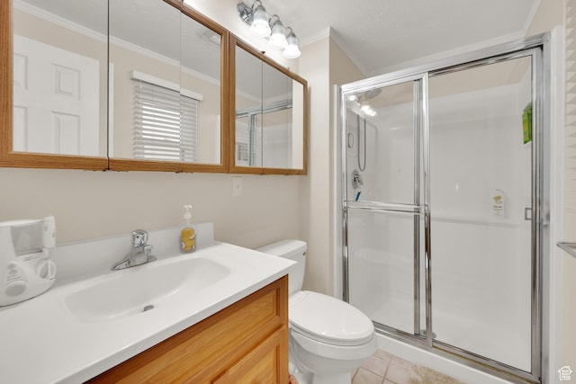 2848 N 2200 W, Salt Lake City, UT 84116 - bathroom featuring toilet, a stall shower, vanity, and ornamental molding