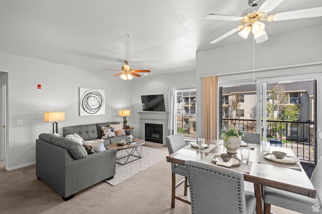 900 Bitner Rd Unit A33, Park City, UT 84098 - living area featuring ceiling fan, carpet flooring, and a tile fireplace