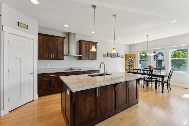 2391 S 330 E, Heber City, UT 84032 - kitchen with wall chimney range hood, a sink, light wood finished floors, recessed lighting, and black electric stovetop