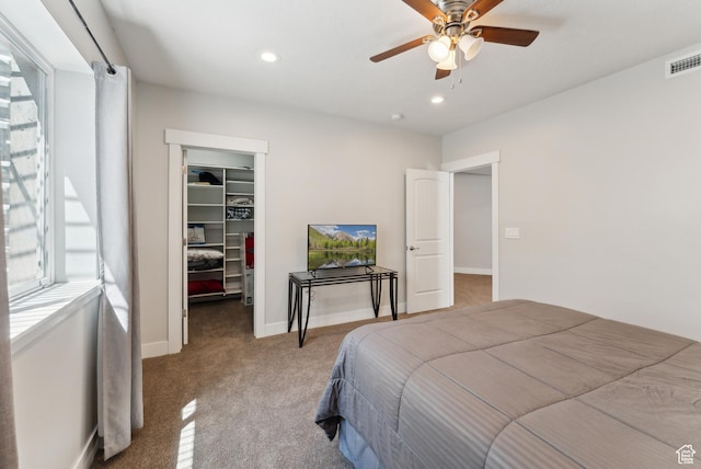 2391 S 330 E, Heber City, UT 84032 - carpeted bedroom featuring a walk in closet, a closet, recessed lighting, ceiling fan, and baseboards