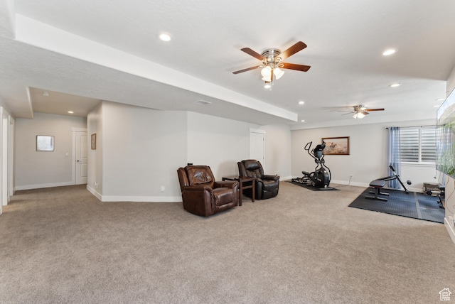 2391 S 330 E, Heber City, UT 84032 - workout area featuring carpet flooring, a ceiling fan, baseboards, and recessed lighting