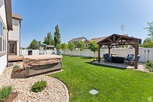 2391 S 330 E, Heber City, UT 84032 - view of yard with a gazebo, a hot tub, a patio, and an outdoor living space
