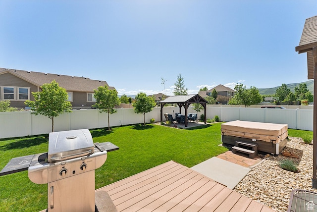 2391 S 330 E, Heber City, UT 84032 - view of yard featuring a hot tub, a gazebo, a patio, and a wooden deck