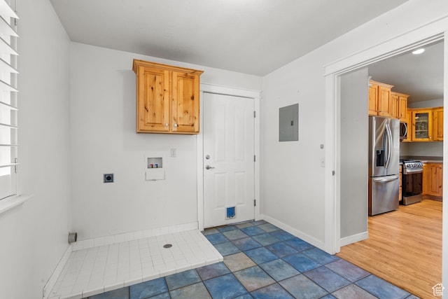 1291 E 5630 S, South Ogden, UT 84403 - laundry area featuring electric panel, washer hookup, hookup for an electric dryer, and baseboards