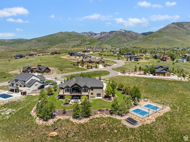 3858 E Eagle Ct, Eden, UT 84310 - aerial view of property and surrounding area with a mountain backdrop and a pool area