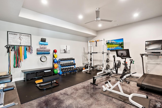 3858 E Eagle Ct, Eden, UT 84310 - exercise room with ceiling fan, baseboards, and recessed lighting