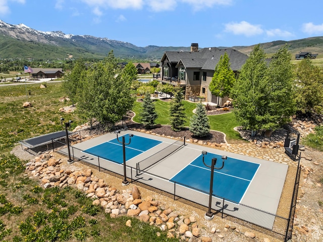 3858 E Eagle Ct, Eden, UT 84310 - view of swimming pool with a tennis court and a mountain view