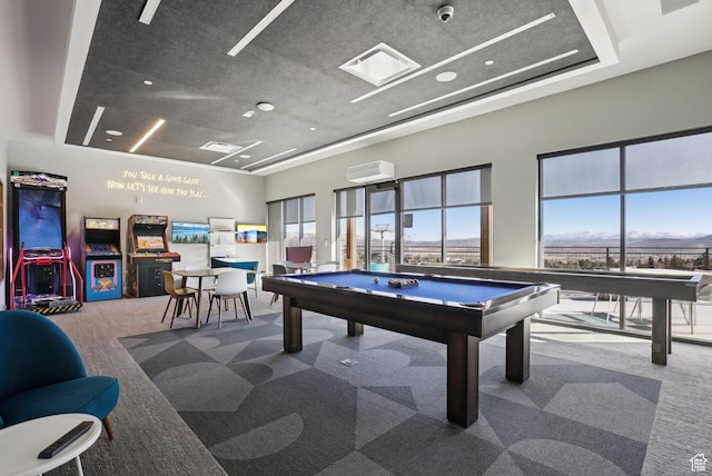 2670 Canyons Resort Dr Unit 319, Park City, UT 84098 - game room with carpet flooring, plenty of natural light, billiards table, a wall mounted AC, and recessed lighting