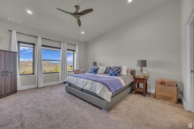 9984 N Rail Loop Unit 29, Heber City, UT 84032 - carpeted bedroom with baseboards, recessed lighting, a ceiling fan, and lofted ceiling