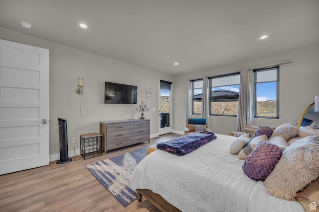 9984 N Rail Loop Unit 29, Heber City, UT 84032 - bedroom with access to outside, baseboards, recessed lighting, and light wood-type flooring