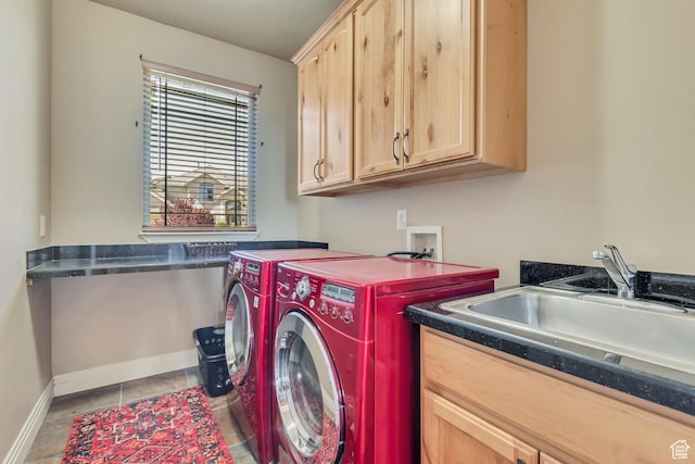 2116 E Falcon Ridge Dr, Draper Ut Cnty, UT 84020 - laundry area featuring independent washer and dryer, cabinet space, baseboards, and tile patterned flooring