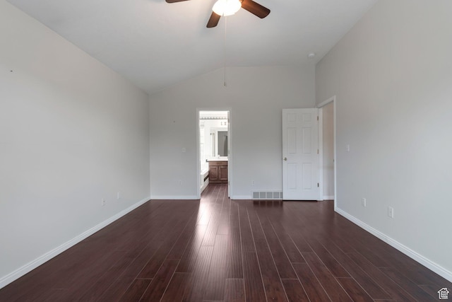 494 E High Berry Ln S, Draper, UT 84020 - empty room featuring ceiling fan, vaulted ceiling, dark wood-type flooring, and baseboards
