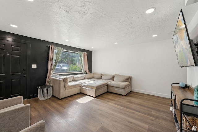 1404 N Lancelot Dr W, Provo, UT 84601 - living room with a textured ceiling, wood finished floors, recessed lighting, and baseboards