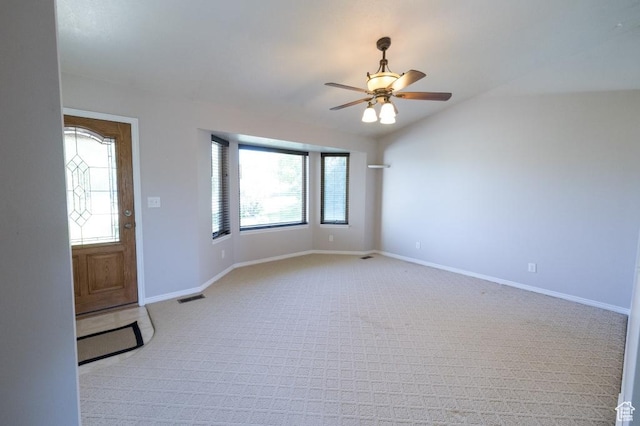30 E 200 N, Millville, UT 84326 - entryway with light colored carpet, a ceiling fan, baseboards, and lofted ceiling