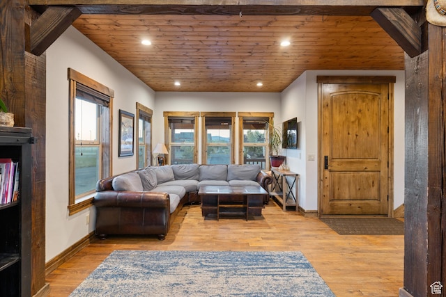 300 E 400 S, Kamas, UT 84036 - living area with light wood finished floors, recessed lighting, baseboards, and wooden ceiling