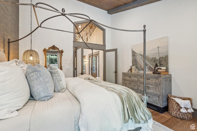 3058 Elk Run Dr W, Park City, UT 84098 - bedroom with wood finished floors, wood ceiling, and a high ceiling