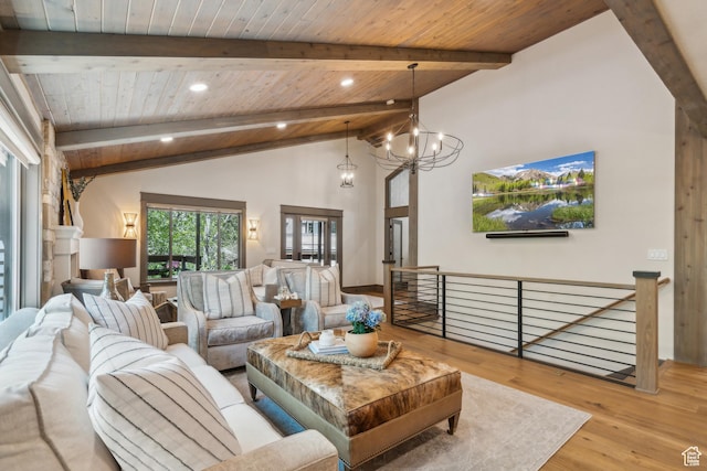 3058 Elk Run Dr W, Park City, UT 84098 - living room with wooden ceiling, wood finished floors, recessed lighting, and a chandelier