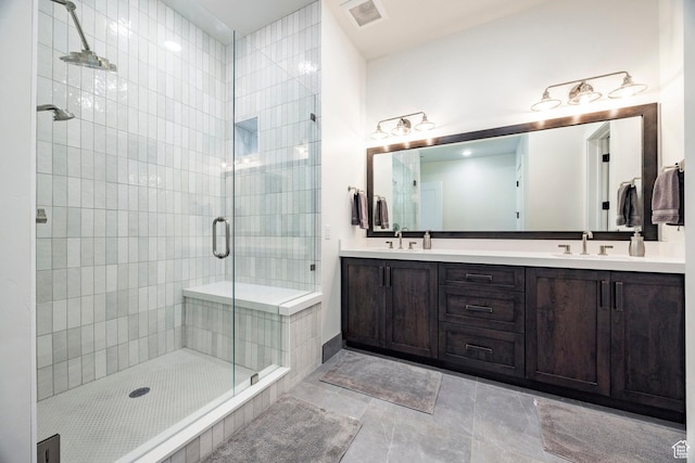 201 N Kings Peak Ct Unit Cp-23, Heber City, UT 84032 - bathroom featuring a shower stall, double vanity, and tile patterned floors