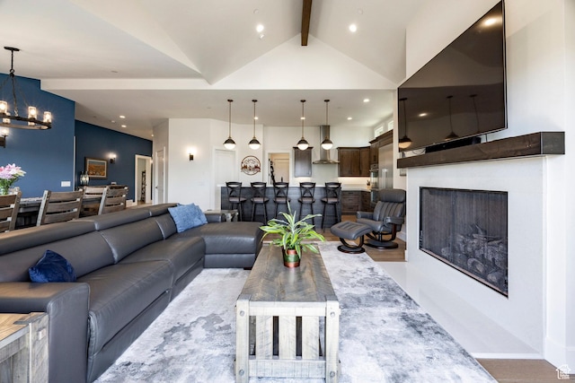 201 N Kings Peak Ct Unit Cp-23, Heber City, UT 84032 - living area with a chandelier, recessed lighting, wood finished floors, a fireplace with flush hearth, and baseboards