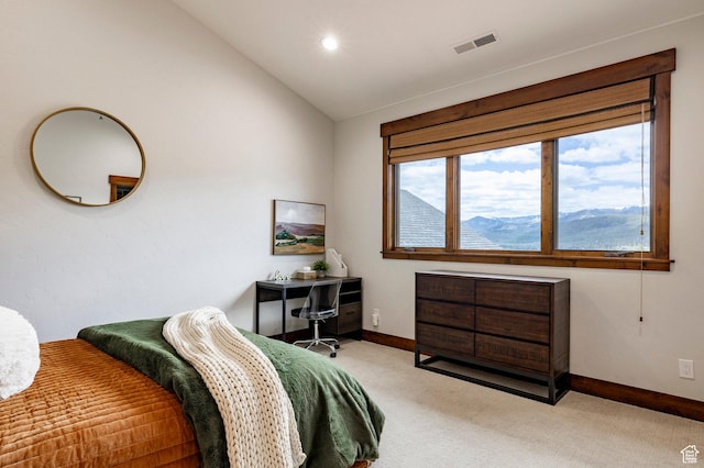 2938 Daybreaker Dr, Park City, UT 84098 - bedroom featuring light carpet, lofted ceiling, baseboards, and recessed lighting