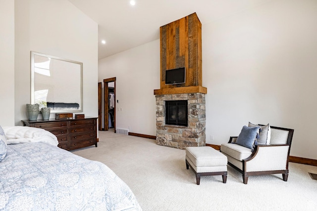 2938 Daybreaker Dr, Park City, UT 84098 - bedroom with light colored carpet, a fireplace, baseboards, and recessed lighting