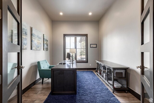 5925 Mountain Ranch Dr, Park City, UT 84098 - office area with dark wood-style flooring, baseboards, french doors, and recessed lighting