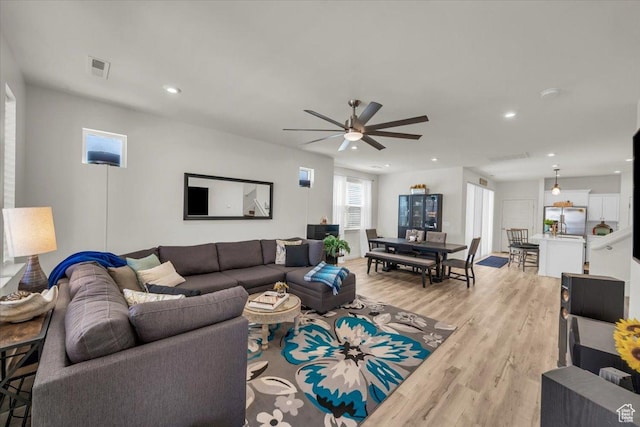 758 W Slate Ln, St George, UT 84790 - living room with light wood-type flooring, recessed lighting, and a ceiling fan