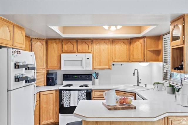 5824 S 2150 W, Roy, UT 84067 - kitchen with white appliances, a sink, light countertops, and open shelves
