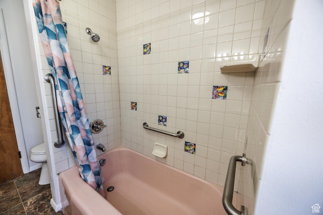 253 S 100 W, American Fork, UT 84003 - full bath featuring shower / bathtub combination with curtain, toilet, and stone finish flooring