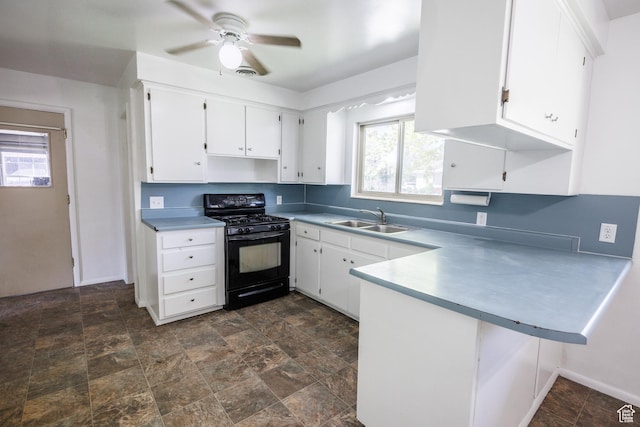 253 S 100 W, American Fork, UT 84003 - kitchen featuring black range with gas stovetop, a sink, a peninsula, and white cabinets