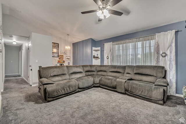 1874 W 180 S, Orem, UT 84059 - carpeted living room featuring a ceiling fan, a chandelier, and baseboards