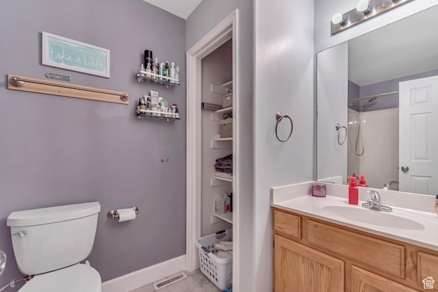 1874 W 180 S, Orem, UT 84059 - full bath featuring toilet, vanity, baseboards, a shower, and marble look tiles